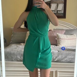 Halston Heritage Emerald Green Sleeveless Halter Mini Dress